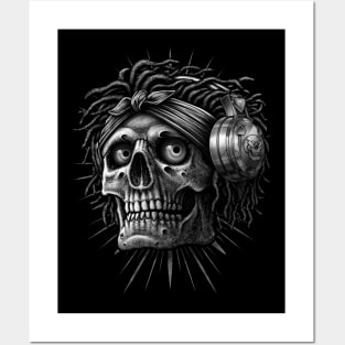 old school skull African hiphop music with Headphone Posters and Art